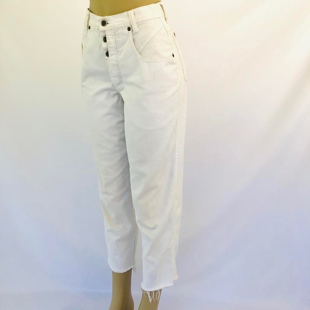 Vintage White high mid waisted 5 button fly denim cropped capri pants jeans fall